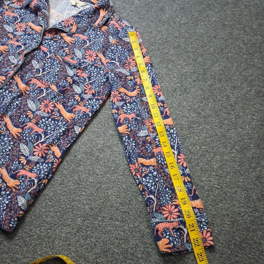 Boden Womens Cotton Flannel Pajama Set Tiger Leopard Floral Blue Orange Sz 8